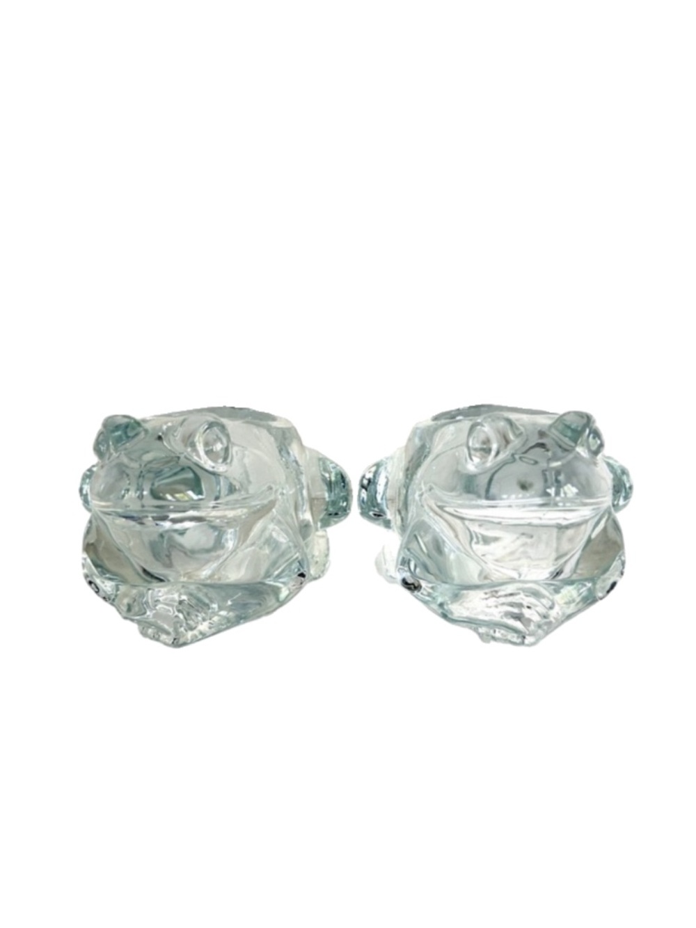 Vintage Indiana Glass Frog Clear Glass Votive Candle Holder Made USA Pair
